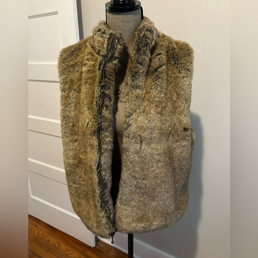Preston & York Soft Plush Brown Fur Zip Up Vest